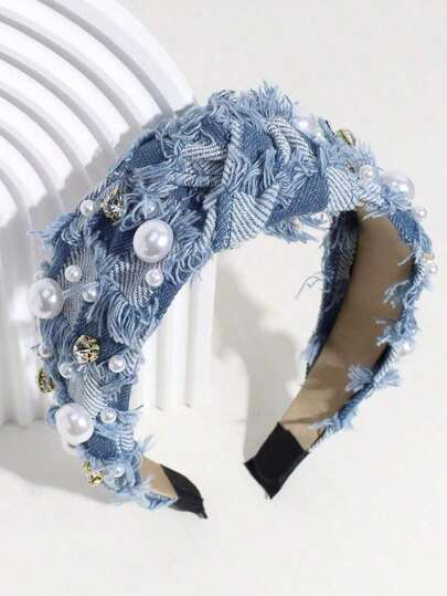 Royal 1pc Women Faux Pearl & Rhinestone Decor Knot Design Fashionable Headband, For Decoration Tiaras,Hairband,Hair Hoop,Hairband,Hair Hoop Headbands Hair Accessories Head Accessories