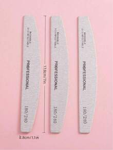 7pcs Grey Crescent Shaped Thin Nail Files 180/240 Grit Wooden Manicure Tools - Light Grey - View 2