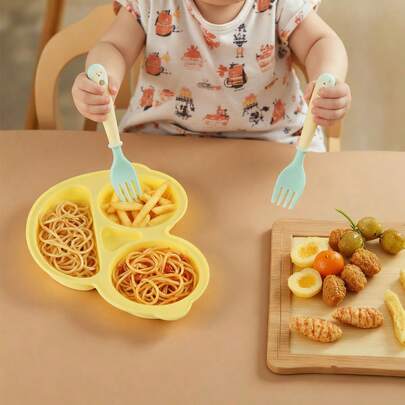 1pc Baby/Toddler Animal Shaped Suction Plate, Divided Compartment All-In-One Design, Heat Resistant & Dishwasher