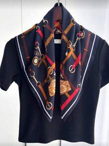 1pc Paisley Print Faux Silk 70cm Square Scarf, Men's Bandana Neckerchief Headwrap Versatile Accessory For Spring/Summer,Holiday,Travel,Festival,Accessories - Navy Blue Chain - View 3