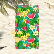 1pc Tropical Watermelon, Leaf & Floral Pattern Beach Towel, Super Soft Microfiber Extra Large Beach Blanket, Highly Absorbent Bath Towel, Suitable For Travel, Pool, Diving, Surfing, Yoga, Camping, Available In Multiple Sizes, Beach Accessory - B - View 7