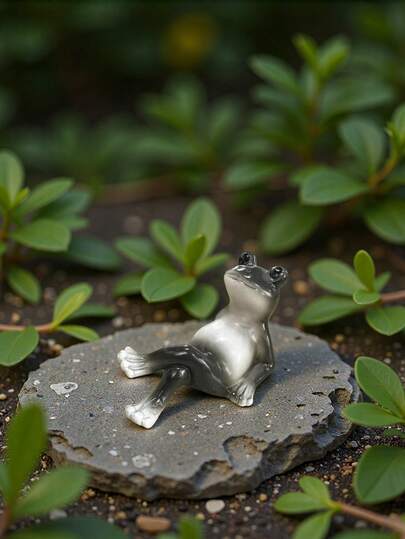 可爱懒青蛙摆件 - 树脂材质，姿态放松，趣味十足的花园家居装饰，迷你动物摆件，可摆放在书架、书桌或露台上