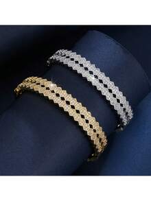 1pc Women's Bracelet, Fashionable Niche Luxury Synthetic Zirconia Double-Layer Cuff Bangle, Versatile Daily Wear Gift For Her - [Better Quality] Bracelet - View 6