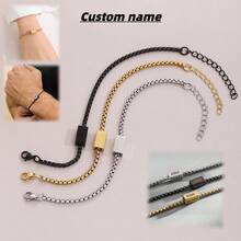 1 Pc Custom Name Stainless Steel Bracelet Multi-Faceted Engraving Pearl Chain Square Bracelet Plated 18k Gold - Multicolor - View 1