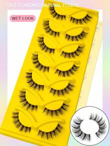 Asiteo 7 Pairs Fluffy Manga Wet Look Eyelashes,Classic Anime Eye False Eyelashes, Look Moist, Clear Band, Curl Cross Wispy Dramatic, Grafting-Like Effect, Photogenic & Natural-Looking Eyelash Extension Makeup Suitable For Travel, Parties - Comic wet eyelashes - View 3