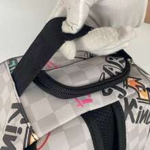 1pc Graffiti Ground Pattern Backpack With Plaid Design, New Lightweight Printed Backpack, Fashionable Commuter Bag, Large Capacity Travel Bag, Adjustable Shoulder Strap, Suitable For Teenagers, Back To School, Valentine's Day Gift, Gift For Friends, Gift For Men, Fun Gift - 灰色 - 查看 9