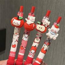 1pc Random Red Apple Cat Plush Pen, Cute & Stylish 0.5mm Black Ballpoint Pen, INS Style High-Quality Black Quick-Drying Pen, Suitable For Writing, Studying, And Taking Notes - One Size - View 4