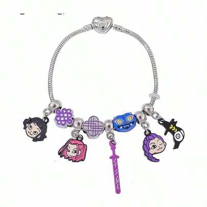 1pc K-POP Witch Girl Group Bracelet, Cartoon Rhinestone Pendant Stainless Steel Bangle Bracelet