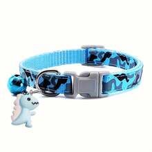 1pc Adjustable Leopard Camo Pet Collar - Soft Padded Comfortable Design With Jingle Bell And Cute Dinosaur Charm - Perfect Fashionable Accessory For Cats, Kittens And Small Dogs - Unique Gift Idea - Multicolor - View 1
