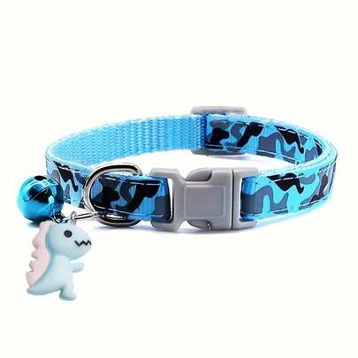 1pc Adjustable Leopard Camo Pet Collar - Soft Padded Comfortable Design With Jingle Bell And Cute Dinosaur Charm - Perfect Fashionable Accessory For Cats, Kittens And Small Dogs - Unique Gift Idea