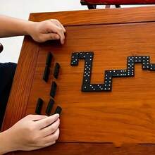 1/2 Set 28 Pieces Dominoes Game, Fun Tabletop Game, Outdoor Camping And Travel Game, Black Wooden Box Dominoes Game - Multicolor - View 6