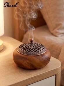 shoxil 1 pièce Brûle-encens en bois de noyer, diffuseur d'aromathérapie d'intérieur avec encens de santal, décoration de cérémonie du thé, décoration pour la maison, le salon, le bureau, la chambre, cadeau pour le Ramadan - Encensoir - Voir 3