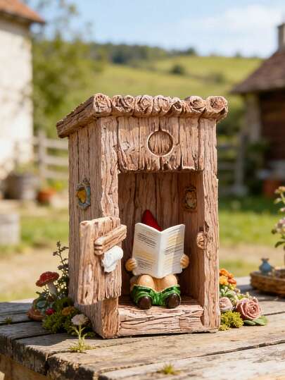 Cute Resin Gnome Reading In Mini House Ornament, Detailed Polyresin Garden Statue | Waterproof Outdoor Decoration For Courtyard, Porch & Walkway | Adorable Elf Figurine For Home & Garden Aesthetic Enhancement