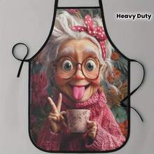 1pc Funny Grandma Chef Apron - With Pink Polka-Dot Bow, Long Eyelashes & Cup - Heavy-Duty Polyester Cooking Apron For Baking, Cleaning - Perfect Gift For Home Cooks & Grandma's - Easy-Clean Kitchen Apparel, Baking Accessory, Playful Design,60*80cm - A. 60*80cm - View 2