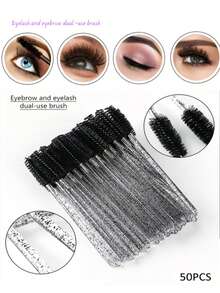 一次性睫毛刷/睫毛膏刷/眉刷/螺旋刷，水晶手柄迷你化妆工具，适用于睫毛嫁接和眉毛造型，50/100/500支装 - 黑色 - 查看 1