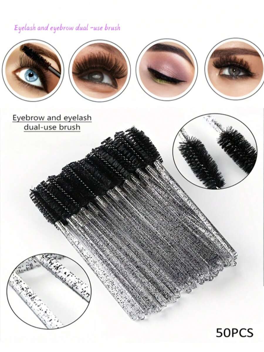 一次性睫毛刷/睫毛膏刷/眉刷/螺旋刷，水晶手柄迷你化妆工具，适用于睫毛嫁接和眉毛造型，50/100/500支装 - 黑色 - 查看 1