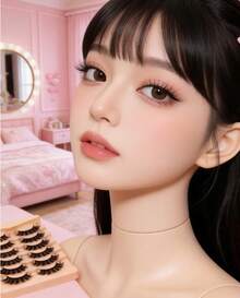 7 Pairs Asiteo Brown Half-Strip False Eyelashes, Natural Thin Cat Eye Style, Fluffy & Soft, Transparent Lash Band, Short Half-Strip Fake Lashes, Strip Eyelashes, Eyelashes, False Eyelashes - 黑色 - 查看 7