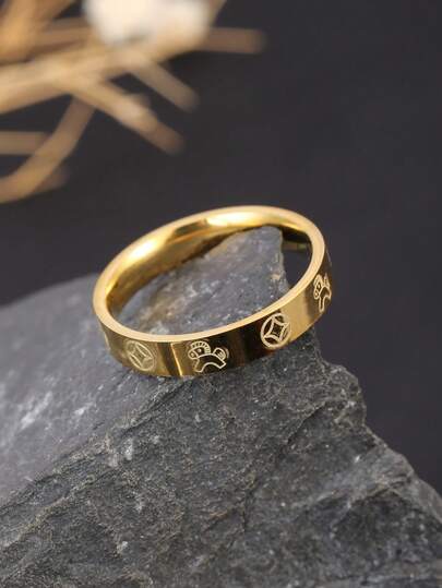 1pc 18K Gold-Plated Stainless Steel Auspicious Horse Coin Ring, Feng Shui Wealth Charm, Unique Design Good Luck Versatile Fashion, Gift For Girlfriend, Friend For Year Of The Horse