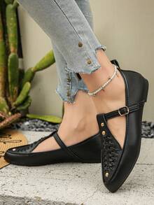 Giày lười mũi nhọn màu be, giày casual ngoài trời, mềm mại và thoải mái, kiểu dáng thời trang xuyên biên giới, cỡ lớn 35-45, thích hợp cho mùa xuân/thu/đông. - Vải thiều đen PU - Xem 7