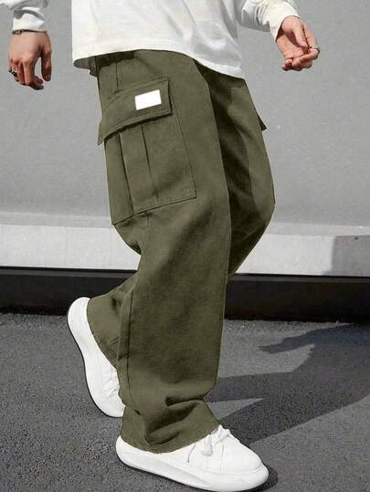 1pc Tween Boys Solid Color Casual Versatile Simple Straight Leg Cargo Pants, Suitable For Commuting, School, Daily Casual, Travel, Sports, Spring/Summer/Autumn/Winter