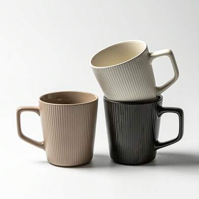 Coffee Mug, Star-Shaped, With Handle, Suitable For Coffee, Tea, Cocoa, Milk - Ceramic Stoneware Drinking Set, Matte White + Matte Black, Vintage Ceramic Coffee Mug - Striped Design, Ideal For A Cozy Morning.