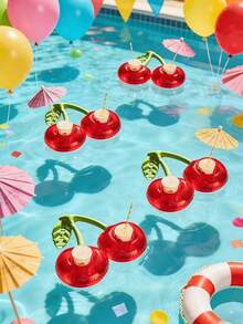 6/4/2/1pc Inflatable Single/Double Cherry Cup Holder, Floating Cup Coaster For Pool Party, Swimming Pool Drink Holder - Multicolor - View 7