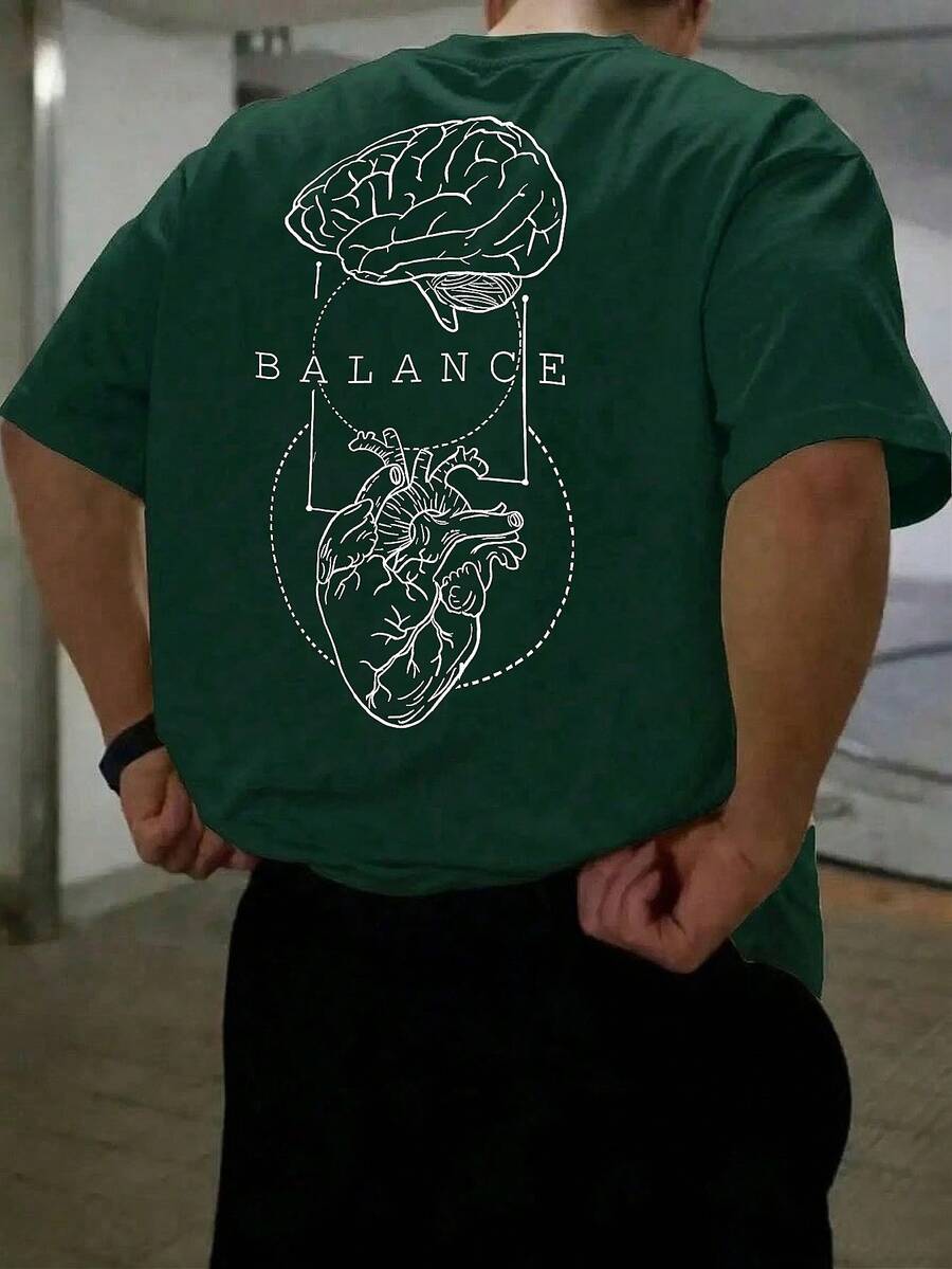 1pc Men's Fashionable Printed Loose Fit Short Sleeve T-Shirt | Exquisite Design | Summer Essential | Easy To Match, Showcasing Your Style - Dark Green - View 1