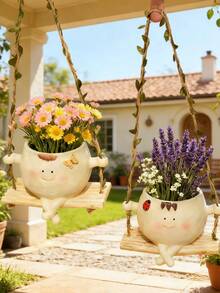 Smiling Flower Pot Hanging Planter, Suitable For Indoor And Outdoor Plants, Cute Hanging Flower Pot For Pearl String Plants, Happy Resin Succulent Planter, Gift For Her, Best Birthday Gift For Valentine's Day - A - View 12