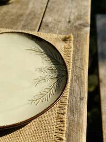 复古波西米亚风陶瓷餐具套装，包含饰有松枝图案的餐盘和汤碗，质朴风格，适合盛放沙拉和麦片。 - 米色 - 查看 5