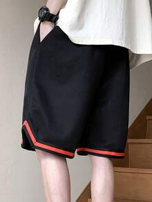 1 Stück Herren American Basketball Shorts, leichte, luftige Sommer-Sporthose, atmungsaktiv und schnelltrocknend, lässige knielange Shorts - Rot - Übersicht 2