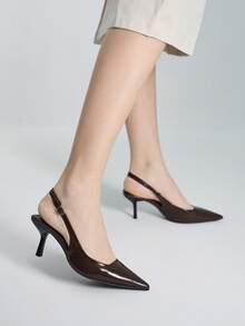 女士时尚尖头搭扣设计优雅高跟鞋 - 棕色 - 查看 2