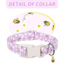 Adjustable Breathable Polyester Dog Collar, Purple Base With Yellow Bee & Daisy Print, Rust-Proof Metal Ring, Suitable For All Dogs - Mixed color - View 1