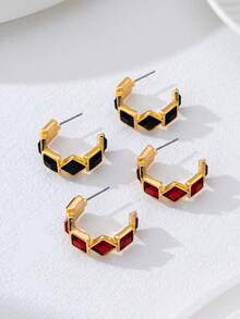 1 Pair Luxurious Fashion Exaggerated Creative Metal Frame C-Shape Rhinestone Embellished Earrings, Suitable For Women's Evening Gala, Cocktail Party, Vacation Wear, Holiday Gift - C-shaped Earrings - View 3