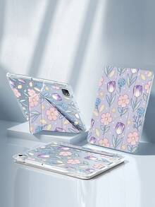 This Beautiful And Adorable Cartoon Floral And Star Double-Sided Acrylic Crystal Clear Back Cover Is Shock-Resistant And Durable, Suitable For IPad 7th, 8th, And 10th Generation (10.2 Inch). It Has A Built-In Pen Slot, Supports Sleep/Wake Function, And Multiple Folding Stand Modes, Making It An Excellent Holiday Gift. - Multicolor - View 4