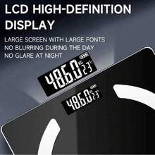 1个电子浴室秤，体重秤，玻璃面板，大背光显示屏，家用称重秤，家居必备 - 黑色 - 查看 6