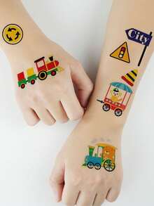 12Pcs Tattoo Stickers, With 104 Patterns Cartoon Steam Locomotive, Pull-Along Train, Choochoo Train Temporary Tattoo - Multicolor - View 5