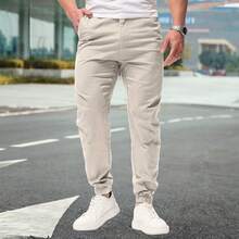 Shendy Vendy Pantalones Jogger Con Puños Y Cintura Elástica Con Cordón Y Bolsillos Inclinados Sueltos Para Hombre - Gris Claro - Ver 7