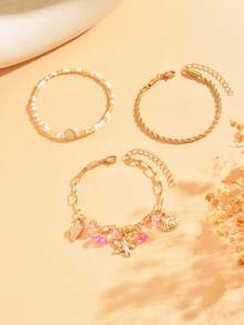 Bộ 3 vòng tay hạt cườm phong cách Bohemian, dây kim loại hợp kim hình sao biển với mặt dây chuyền đá màu sắc cho nữ, thích hợp để đeo hàng ngày, đi nghỉ mát, hẹn hò. Hình dạng, kích thước và màu sắc của các viên đá được chọn ngẫu nhiên. - nhiều màu - Xem 2