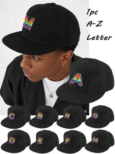 1 pieza Gorra unisex con letras de la A a la Z, estilo callejero hip hop, con visera plana ajustable, adecuada para la calle, festivales de música, skateboarding, escenarios, ocio