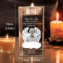 个性化纪念照片水晶烛台 - 14 种款式，可定制雕刻水晶，纪念礼品，激光雕刻玻璃，表达哀悼与慰问，珍贵纪念品 | 3D 照片水晶烛台，深切缅怀 - 纪念逝者的礼物 - 个性化激光雕刻 3D 烛台，纪念挚爱亲人、父母、宠物、猫狗，纪念礼品，圣诞礼物，纪念品，乔迁礼物，送给家人 - 彩色 - 查看 32