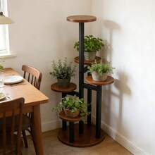 6 Tier Plant Stand For Indoor Plants – Tall Wood & Metal Display Rack With Wide Base, Space Saving Corner Flower Pot Stand For Living Room Balcony, Easy Assembly - View 3