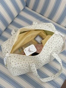 Bolsa de Viagem Acolchoada com Estampa Floral, Grande Capacidade, Bolsa de Mão, Bolsa de Mãe, Alça de Ombro Destacável, Bolsa de Bagagem Lavável, Suprimentos para Quarto e Dormitório - Multicolorido - Visão 4