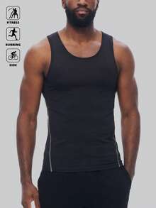 夏季时尚健身肌肉男士运动背心，透气吸湿宽松训练无袖速干篮球服 - 黑色 - 查看 9