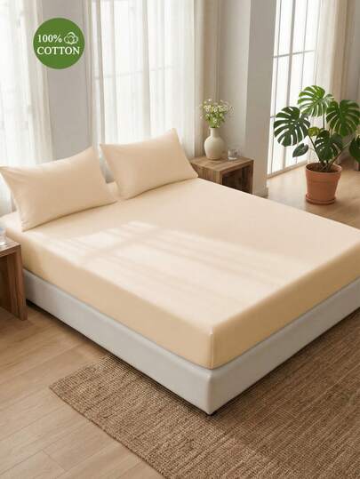 1 bộ ga trải giường cotton 100%, đồ dệt gia dụng, bộ ga trải giường màu trơn, đồ dùng gia đình thoải mái, tấm bảo vệ nệm mềm mại và thoáng khí, bộ ga trải giường thân thiện với da, phù hợp cho mọi mùa, phù hợp với giường đơn/đôi/nữ hoàng/vua/cỡ lớn, trang trí phòng ngủ, có thể giặt máy và tái sử dụng.