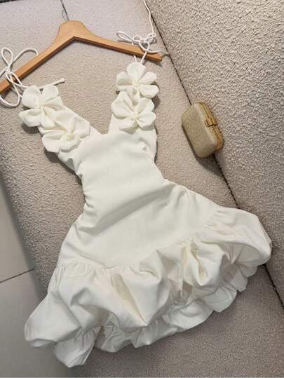 Women's Floral Decor Valentine's Day Party Evening Dress, Sexy Bud Strap Dress Elegant