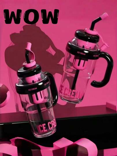 1个大容量冰杯，招财猫造型吸管杯，1200毫升运动水壶，夏季塑料杯，珍珠奶茶杯，大容量可爱肚皮造型吸管冰杯，户外旅行水壶