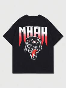 FRACTYR Men's Summer Casual Street Fashion Black & Red Tiger Graphic Double-Sided Loose Fit Round Neck Short Sleeve T-Shirt - Black - View 5