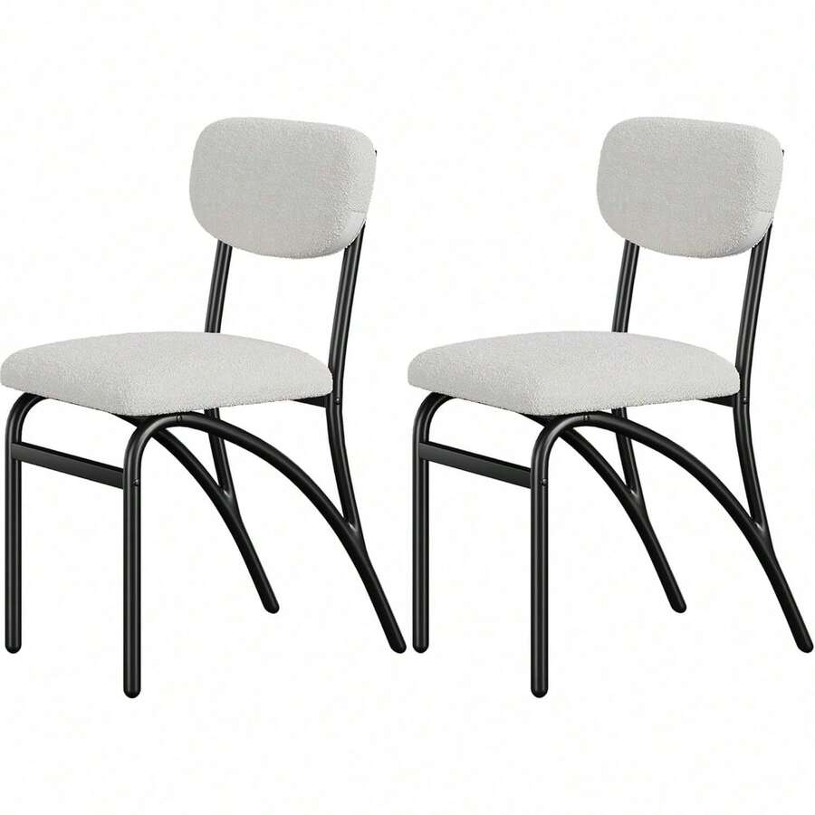 Set de 2 sillas de comedor modernos Boucle tapizadas con asientos acolchados de lana de cordero espalda ergonómica curva y estilo de mediados del siglo para decoración elegante - Beis - Ver 1