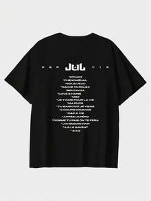 Camiseta masculina 100% algodão, estilo streetwear e hip-hop, com estampa gráfica. Nova peça esportiva para primavera/verão e todas as estações. Camiseta preta de manga curta, elegante, macia e respirável. - Preto - Ver 3