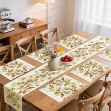 1 khăn trải bàn họa tiết hoa vàng, kiểu dáng hiện đại, phù hợp trang trí nhà bếp hàng ngày, 1 khăn trải bàn, 4 tấm lót chén, 1 vỏ gối, bộ khăn trải bàn và tấm lót chén, có thể kết hợp nhiều sản phẩm, trang trí nhà cửa, đồ dùng tiệc trong nhà và ngoài trời, trang trí phòng. - Nhiều màu - Xem 1